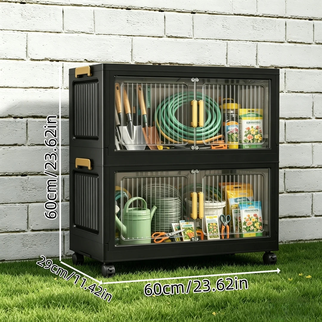 Foldable Outdoor Storage Cabinet Lockable Waterproof Garden Tool Organizer