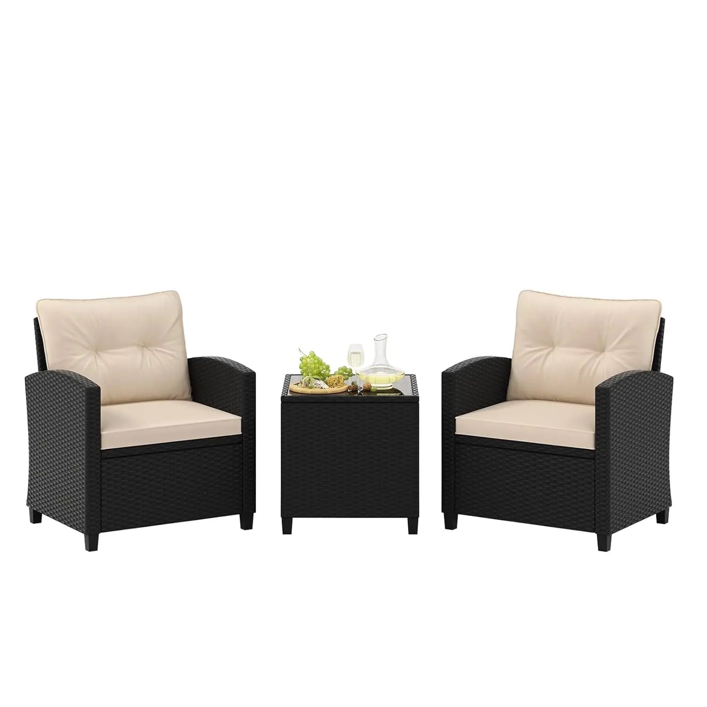 3 Piece Outdoor Patio Furniture Set With PE Rattan Chairs And Glass Table