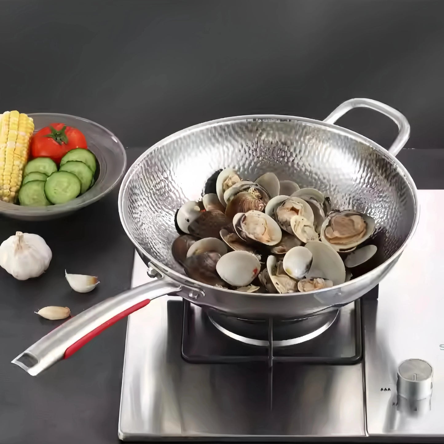 Titanium Round Bottom Wok Uncoated Nonstick Pan Induction Compatible