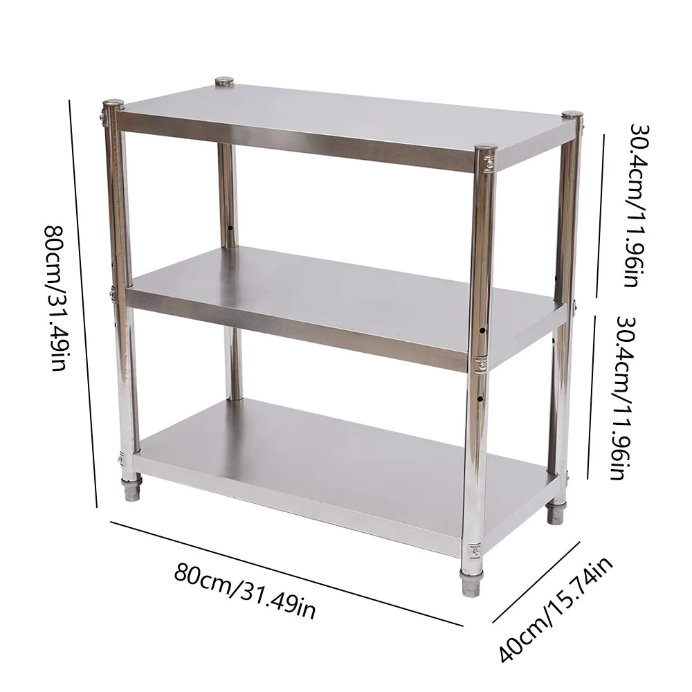 Heavy Duty Stainless Steel Storage Shelving Rack Three Tier Organizer