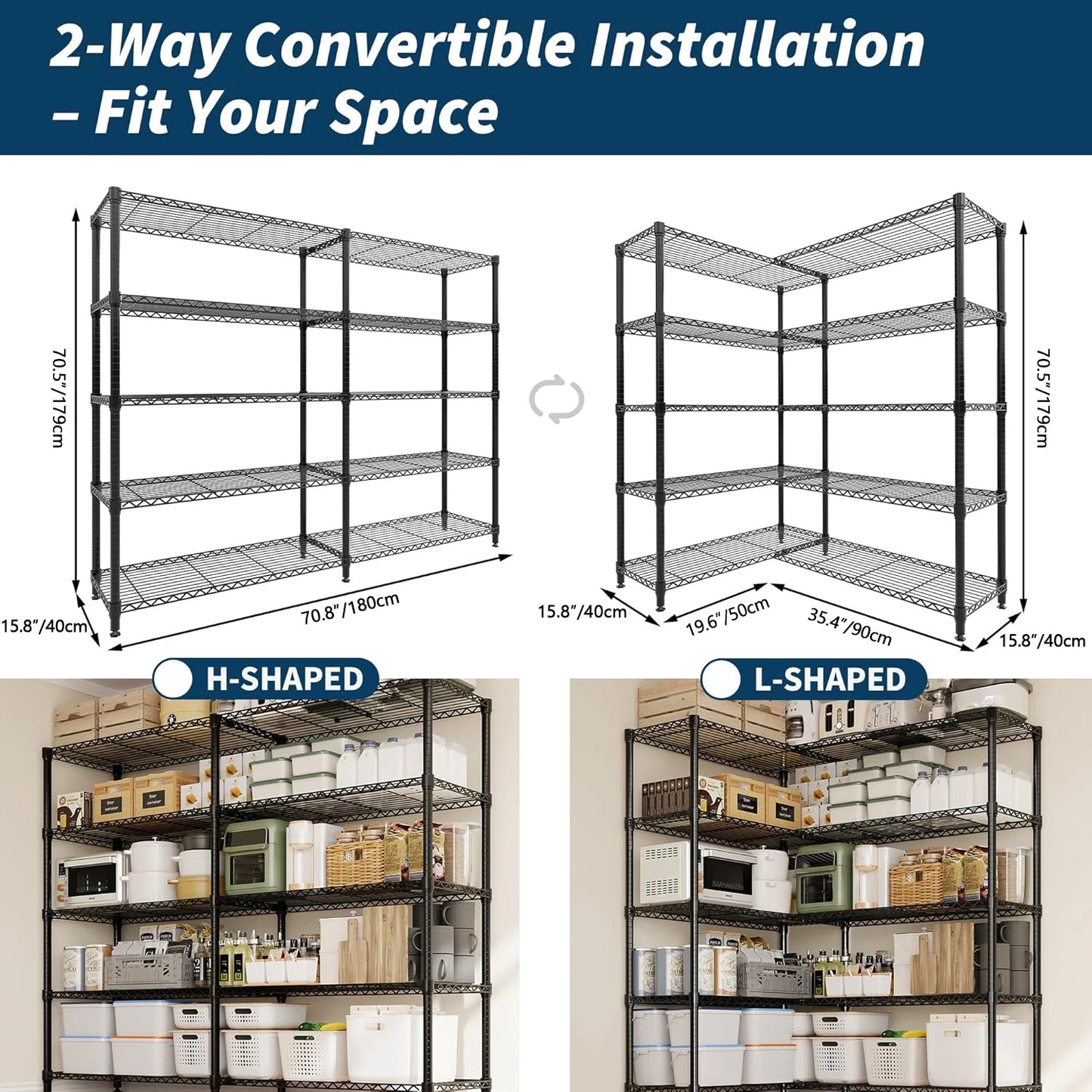 Twister.CK Heavy Duty Metal Shelving Unit Five Tier Adjustable Pantry