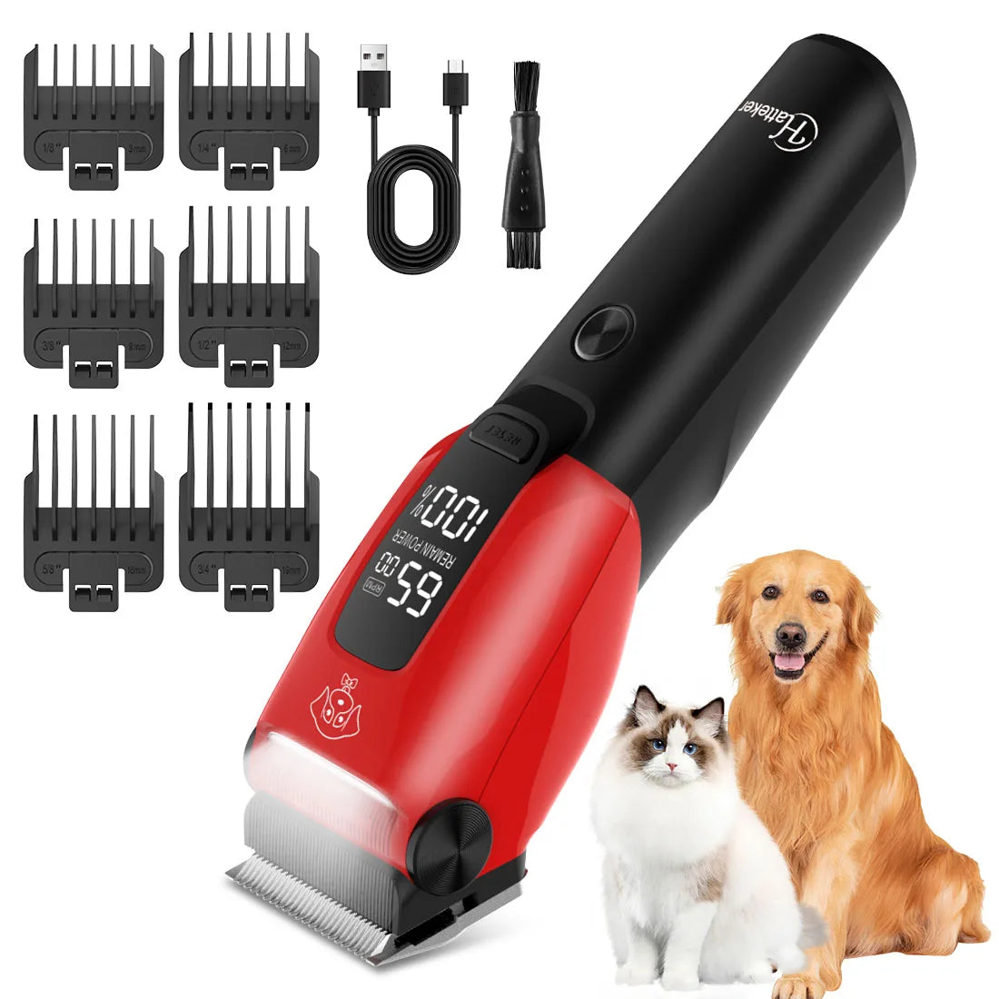 HATTEKER Electric Pet Hair Clipper Dogs And Cats Grooming Rechargeable