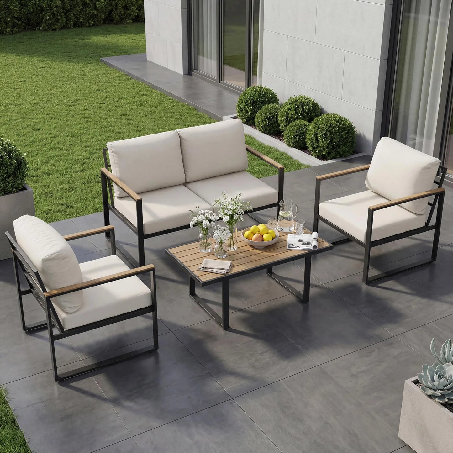 HobbyLane 4 Piece Patio Furniture Set Outdoor Sofa Coffee Table