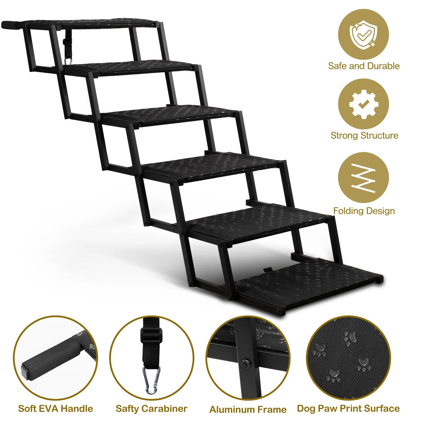 Adjustable Foldable Dog Stairs For Medium And Large Breeds Safe Easy Car Entry For Your Dog