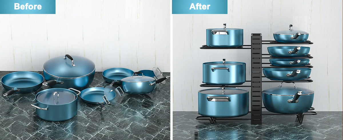 Adjustable Cabinet Pots And Pans Organizer Kitchen Storage Rack