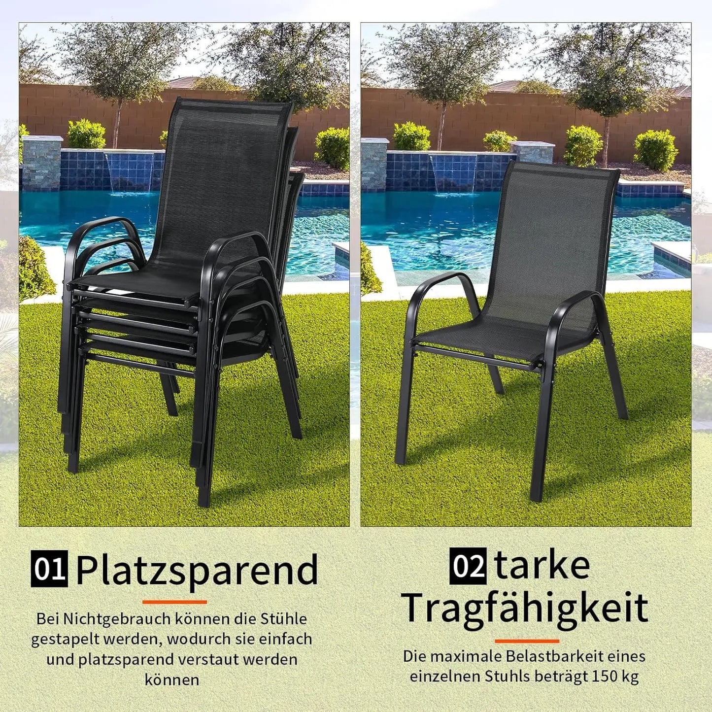 Folding Garden Chairs Set High Back Steel Iron Teslin Fabric