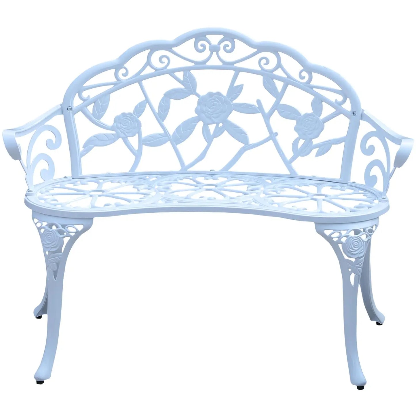 Elegant Cast Aluminum Outdoor Bench With Rose Vine Design