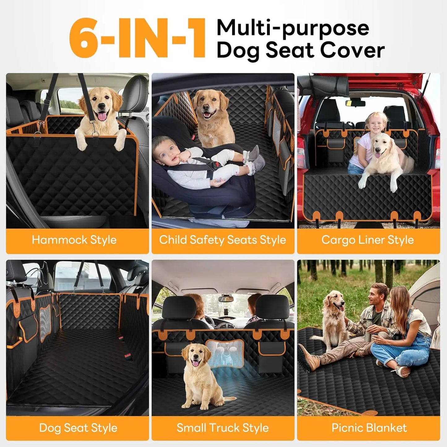 Waterproof Dog Car Seat Cover With Hard Bottom Hammock For SUV And Truck Scratch Proof Up To 500 Lbs