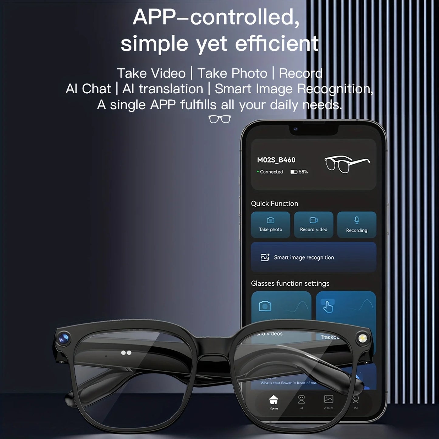 Fecoul M02S Camera Video Glasses With AI Translation Object Recognition Real Time Q And A HD Calls And HiFi Music