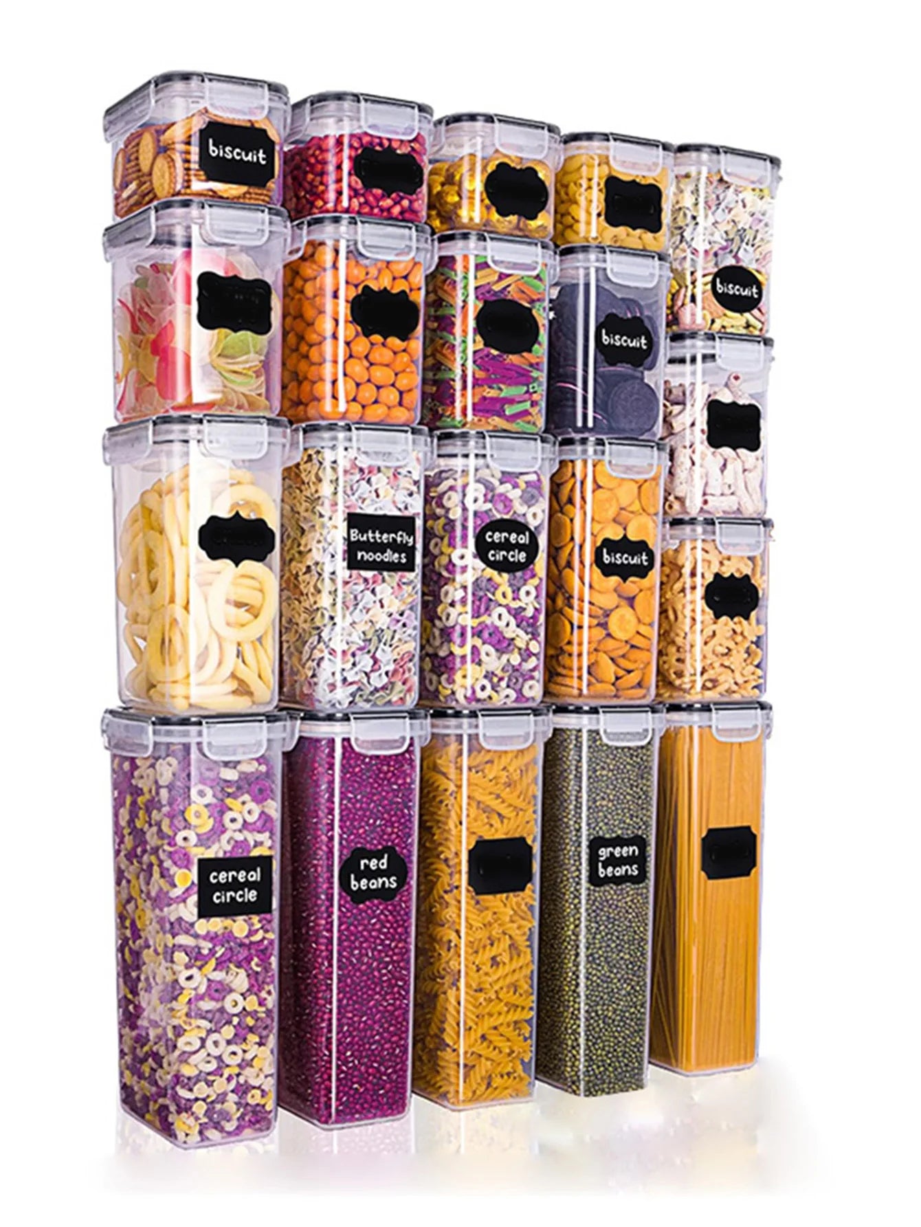 Sealed Food Storage Containers With Lids Labeled For Pantry