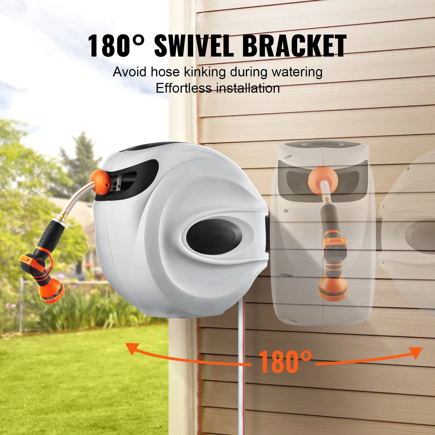 SucceBuy Retractable Hose Reel With 180 Degree Swivel And 9 Pattern Nozzle