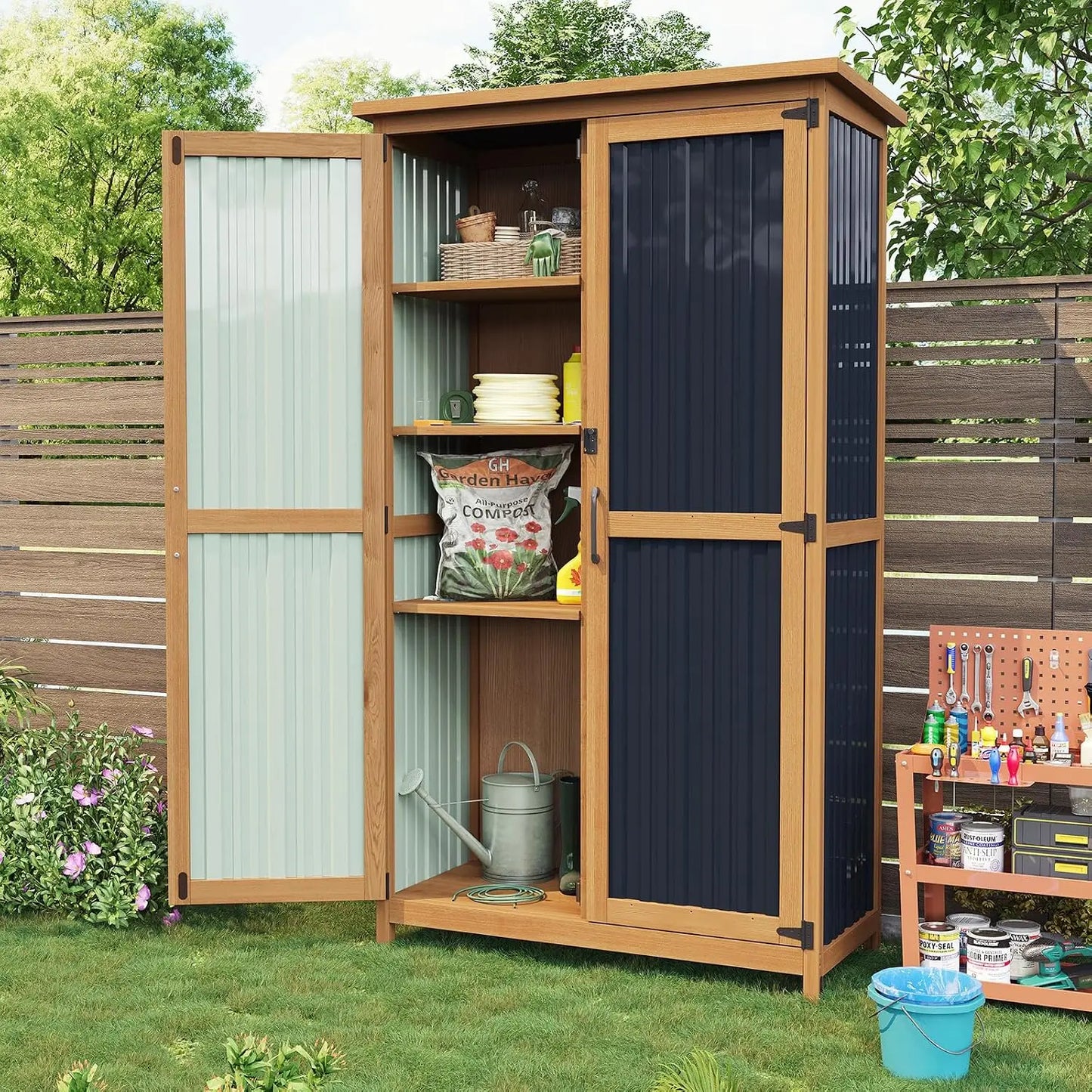 Outdoor Storage Cabinet Shed Tall Vertical With Lockable Doors