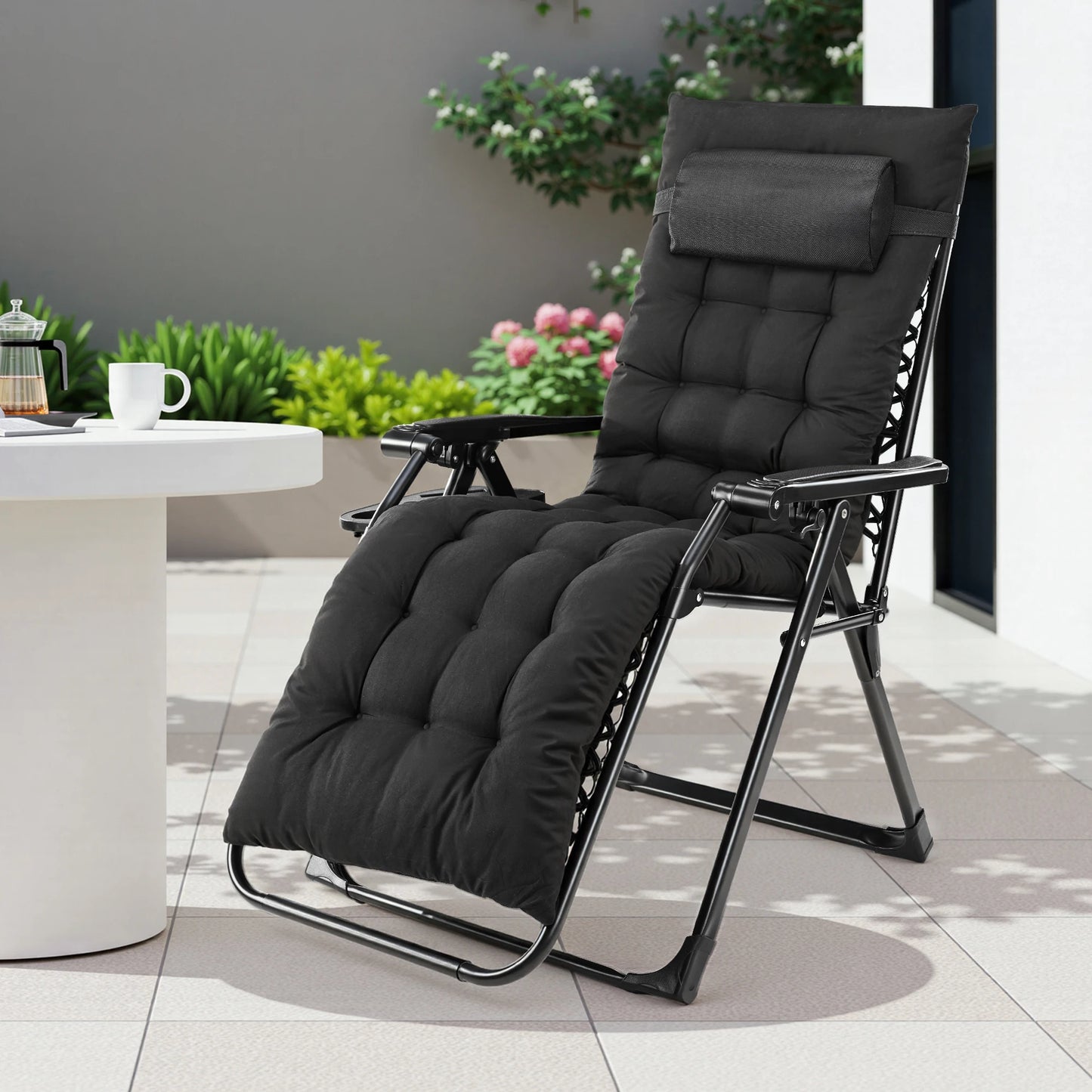 JHK Zero Gravity Recliner Outdoor Folding Lounge Chair With Cup Holder