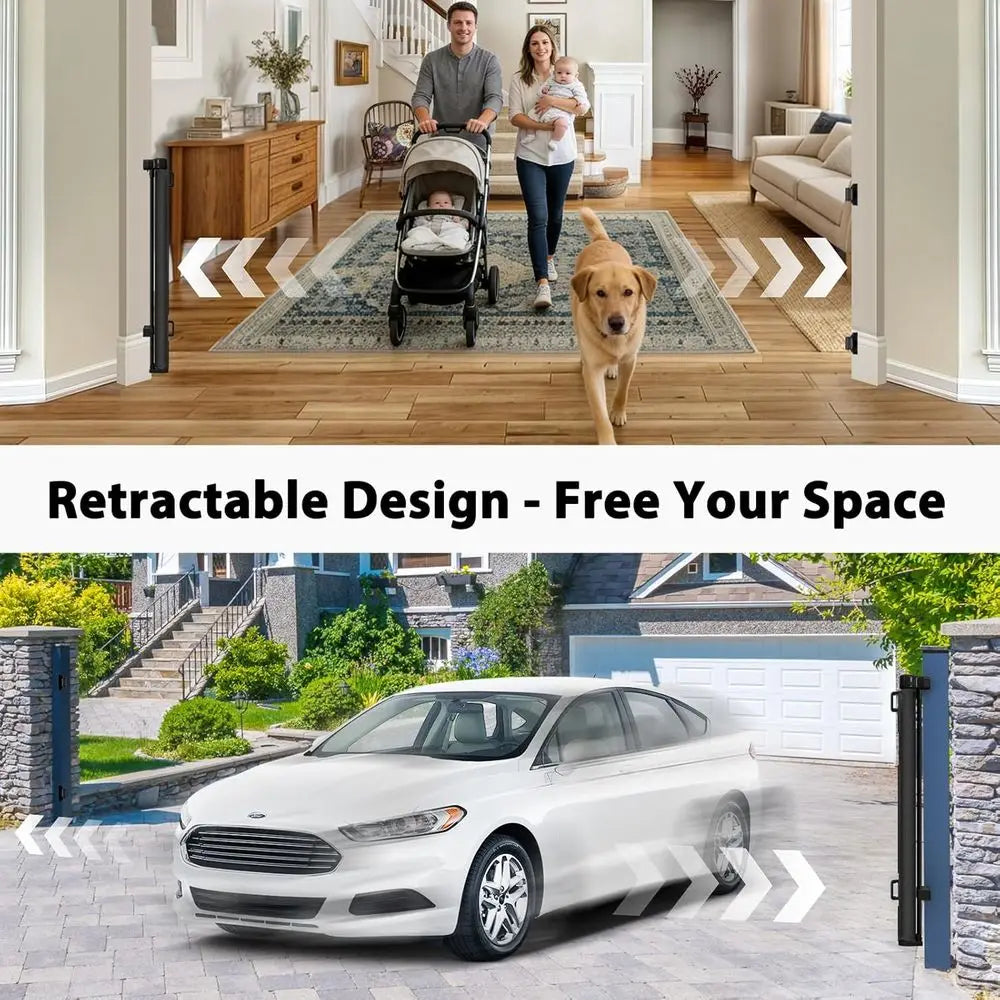 Extra Wide 200 Inch Retractable Baby Gate For Large Openings And Doorways Wall Mounted Easy Glide