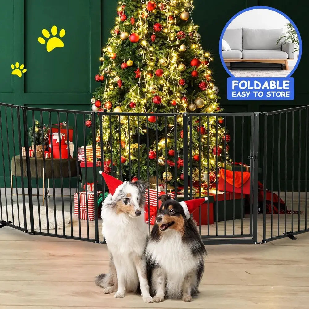Six Panel Freestanding Metal Dog Gate With Door Indoor Outdoor