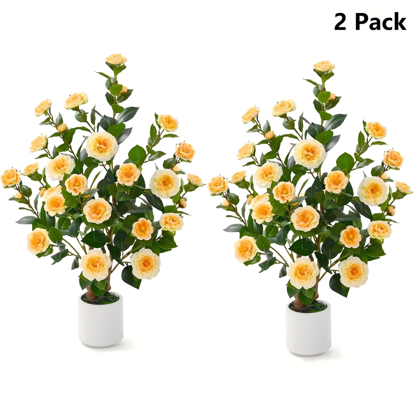 Two Pack Artificial Camellia Tree With Planter For Indoor Outdoor