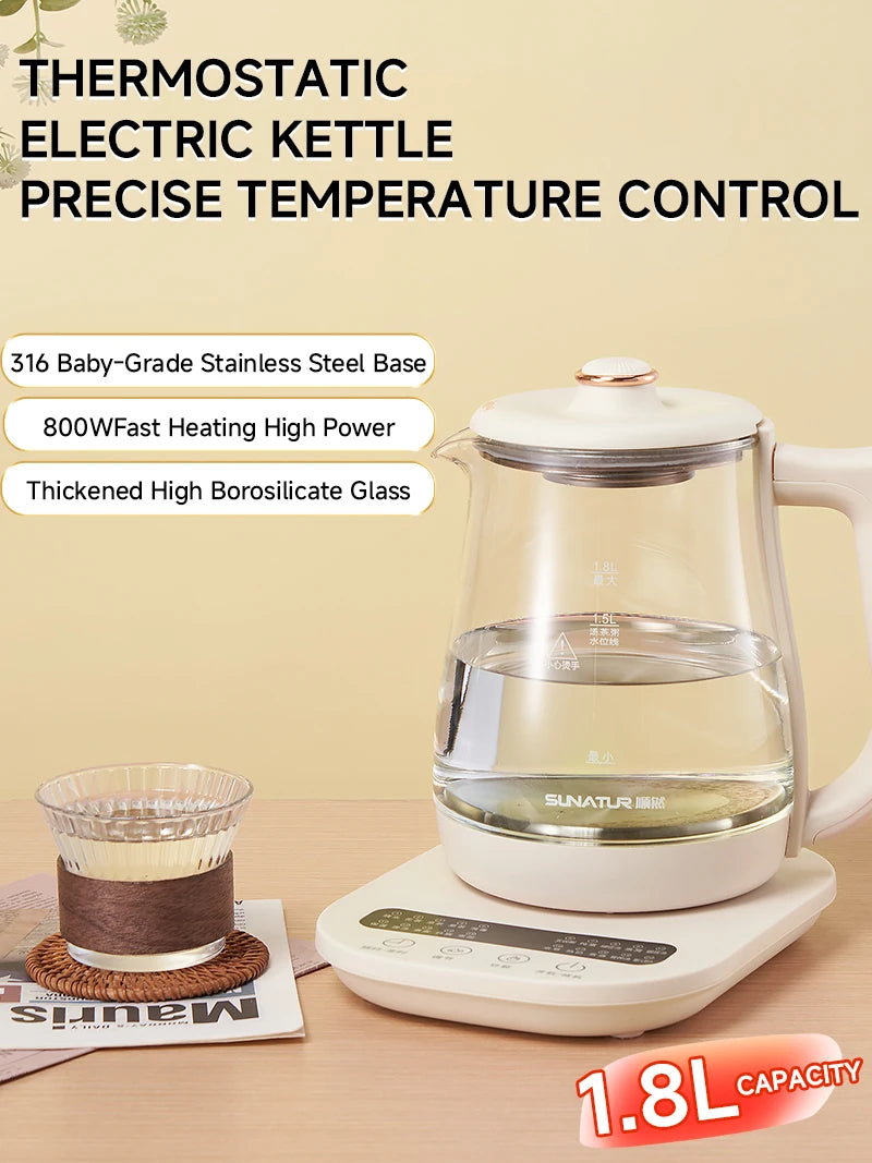 Sunatur Electric Glass Kettle 24 Hour Heat Preservation Auto Off