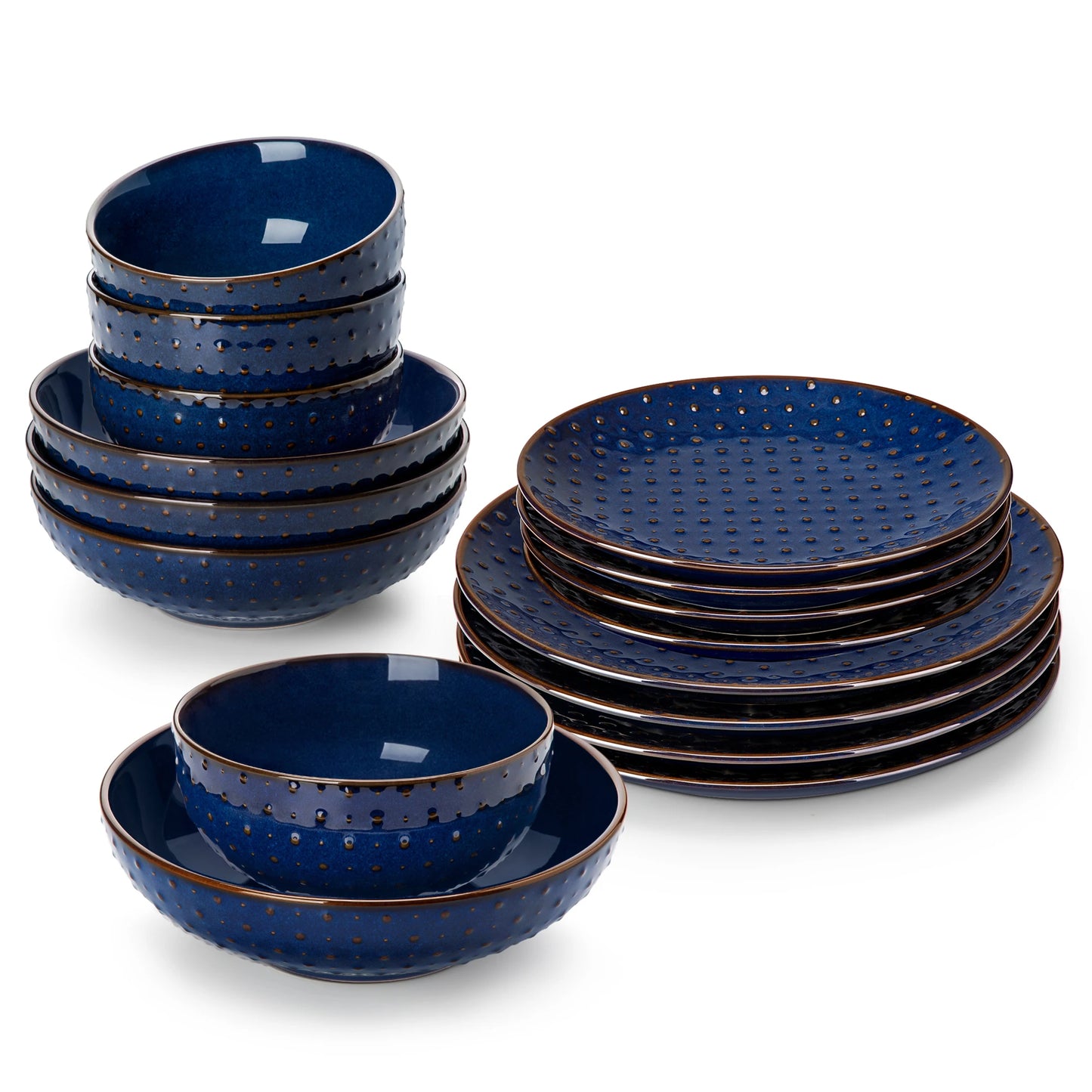 MALACASA Lydia Stoneware Dinner Set Embossed Plates And Bowls