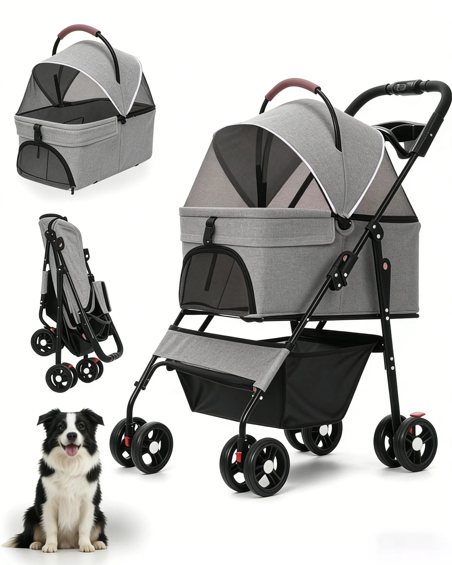 Cabusatly 2in1 Pet Stroller For Small Dogs Cats Foldable Carrier