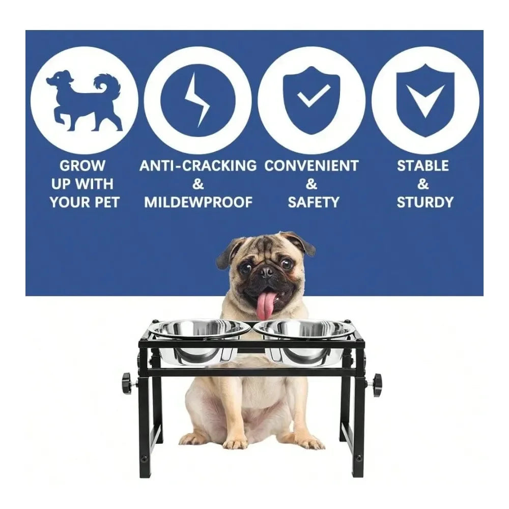 Elevate mealtime with a stylish stainless steel feeder that quietly tidies up messes, reduces strain on your dog's neck and joints, and keeps water and food neatly contained for calmer, happier meals.