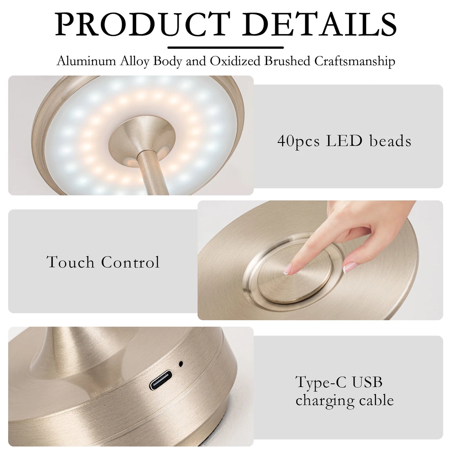 KFV Rechargeable Wireless Table Lamp LED Touch Sensor Night Light