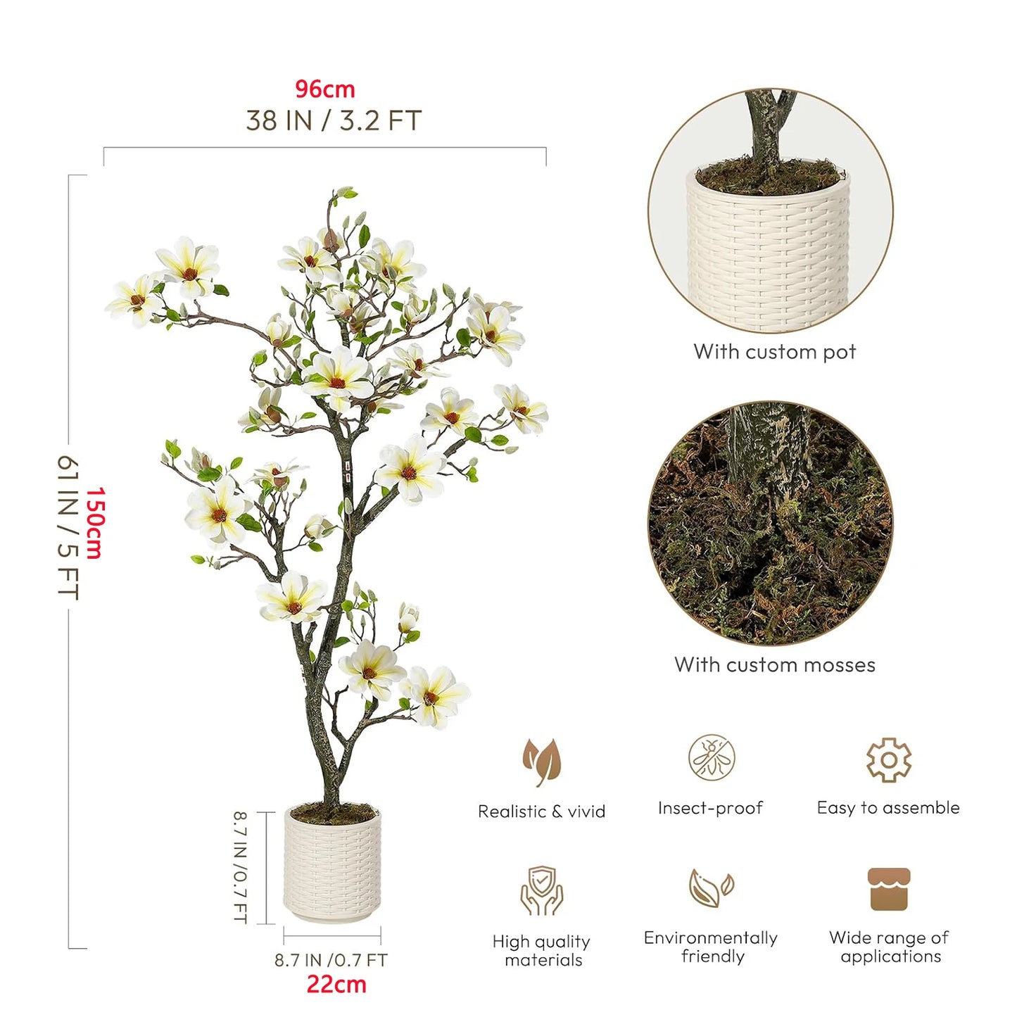Artificial Magnolia Plant With LED Lights Outdoor Decor