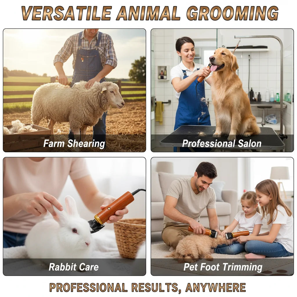 Electric Pet Clipper 55W Corded With Wooden Handle US Plug For Sheep Goats Dogs Low Noise Grooming Tool