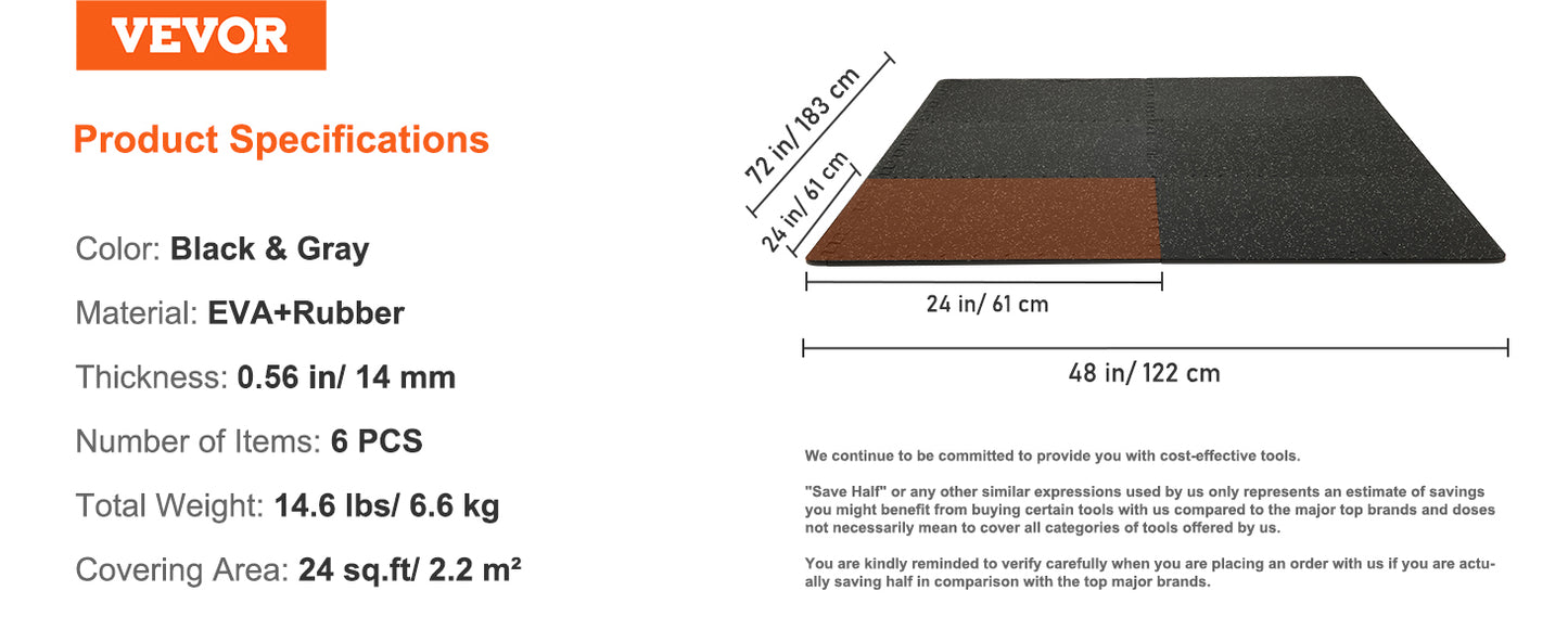 SucceBuy Interlocking Gym Floor Mats EVA Foam Rubber Top Waterproof