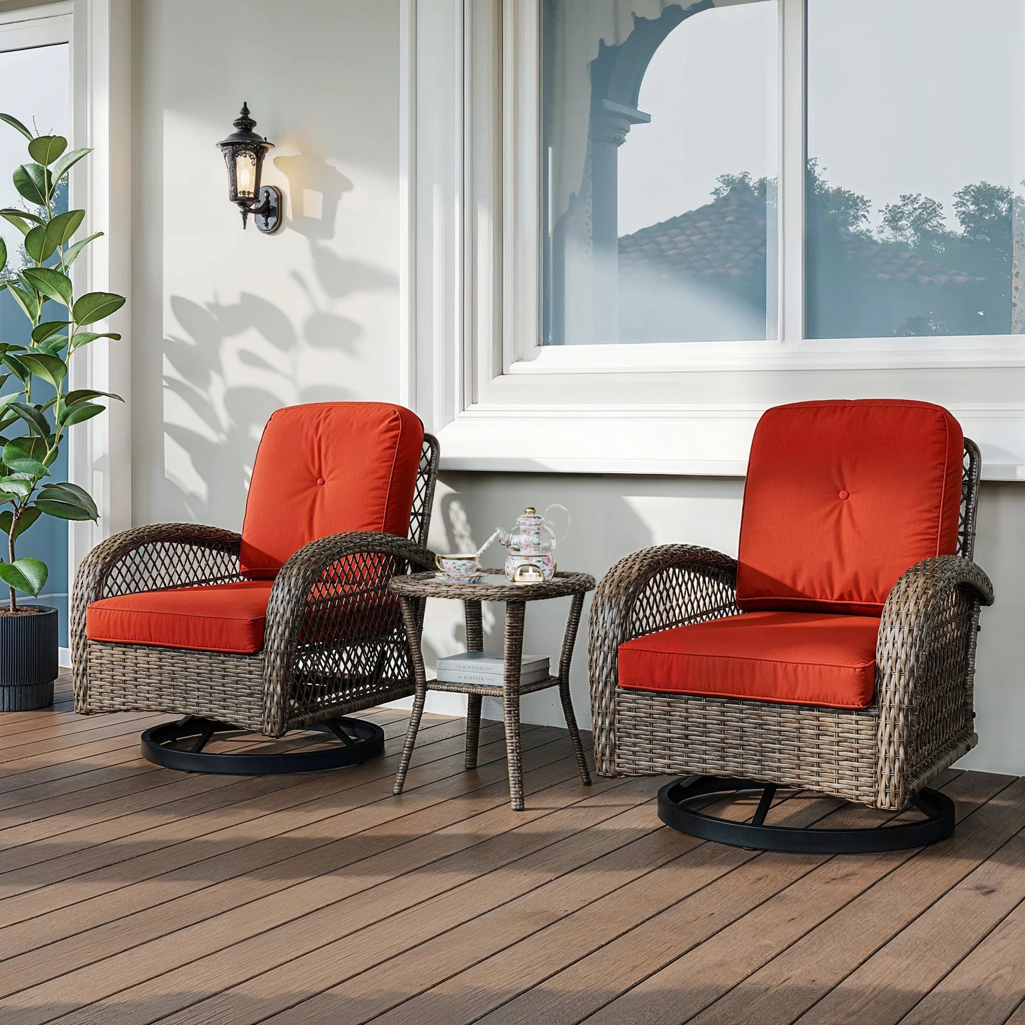 3 Piece Patio Furniture Set With Cushioned Bistro Chairs