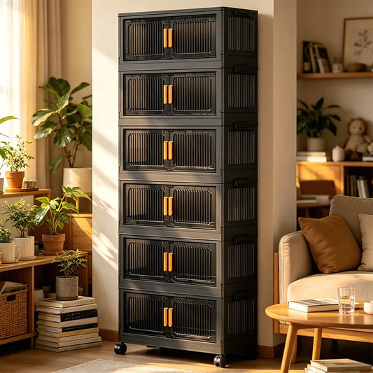 Foldable Plastic Storage Cabinet With Rolling Wheels And Lid