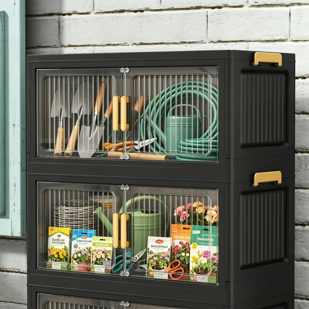 Foldable Outdoor Storage Cabinet Lockable Waterproof Garden Tool Organizer