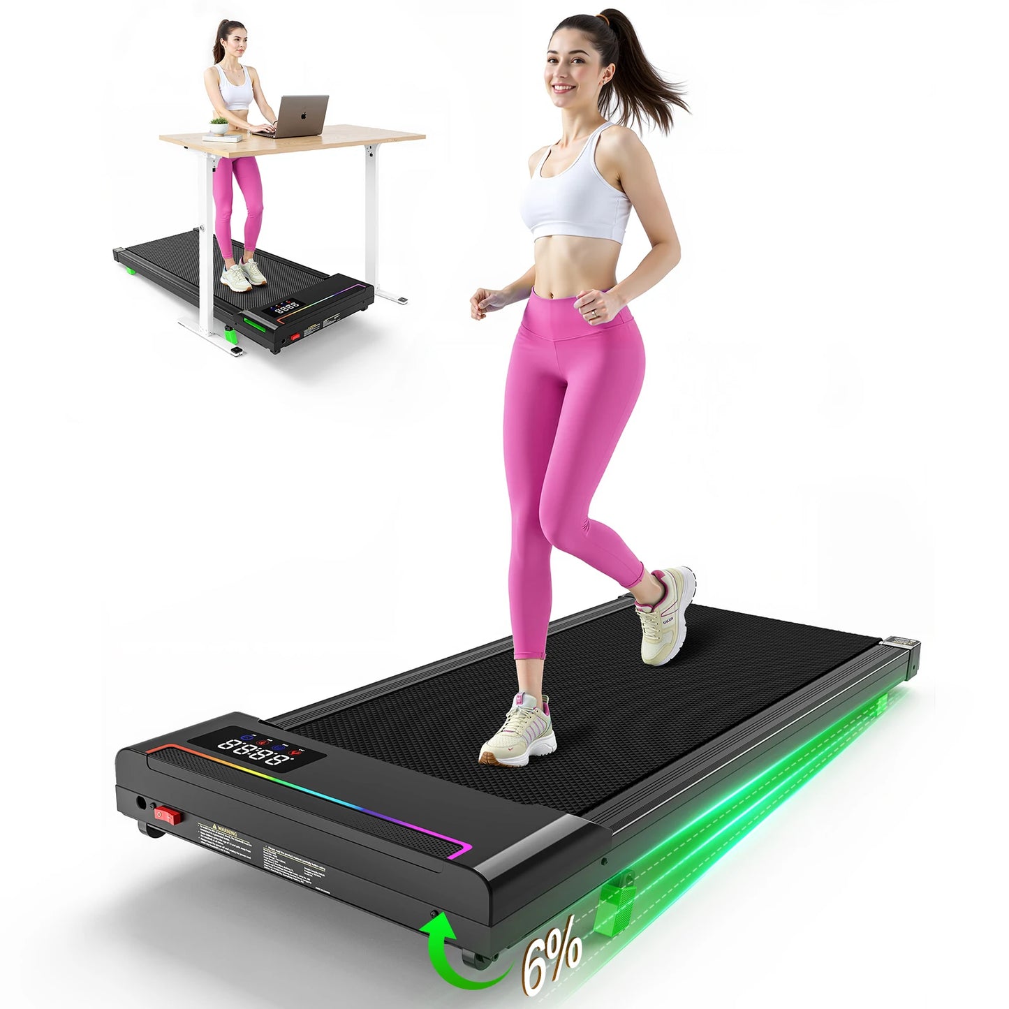 AKLUER 2 In 1 Walking Pad Under Desk Treadmill 2 5 Horsepower Foldable