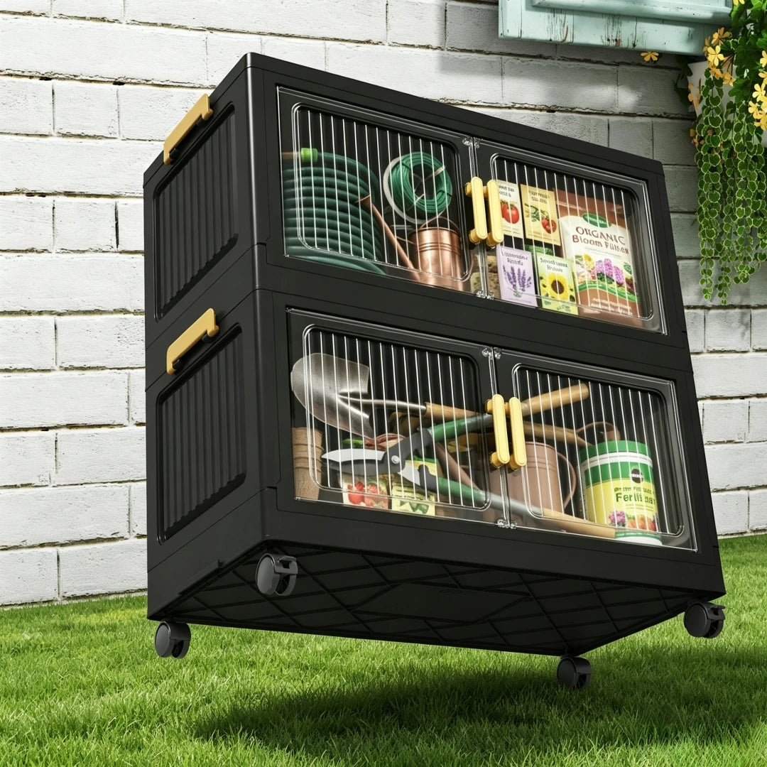 Foldable Outdoor Storage Cabinet Lockable Waterproof Garden Tool Organizer