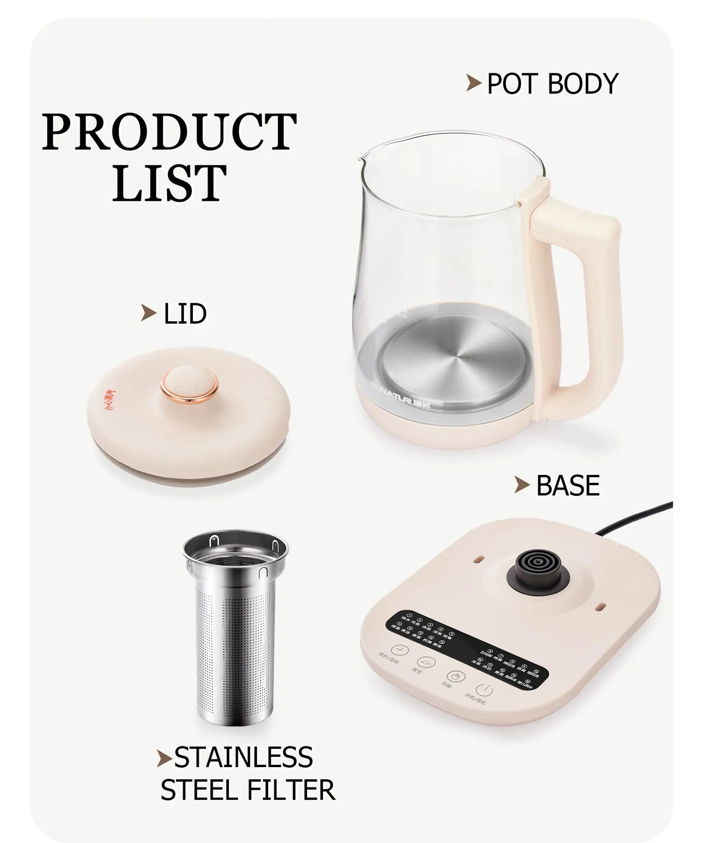 Sunatur Electric Glass Kettle 24 Hour Heat Preservation Auto Off