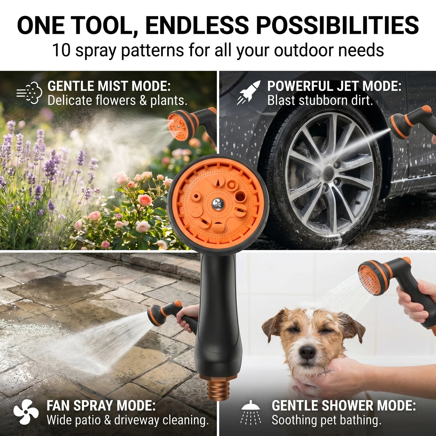 Self Retracting Garden Hose Reel With 10 Function Nozzle