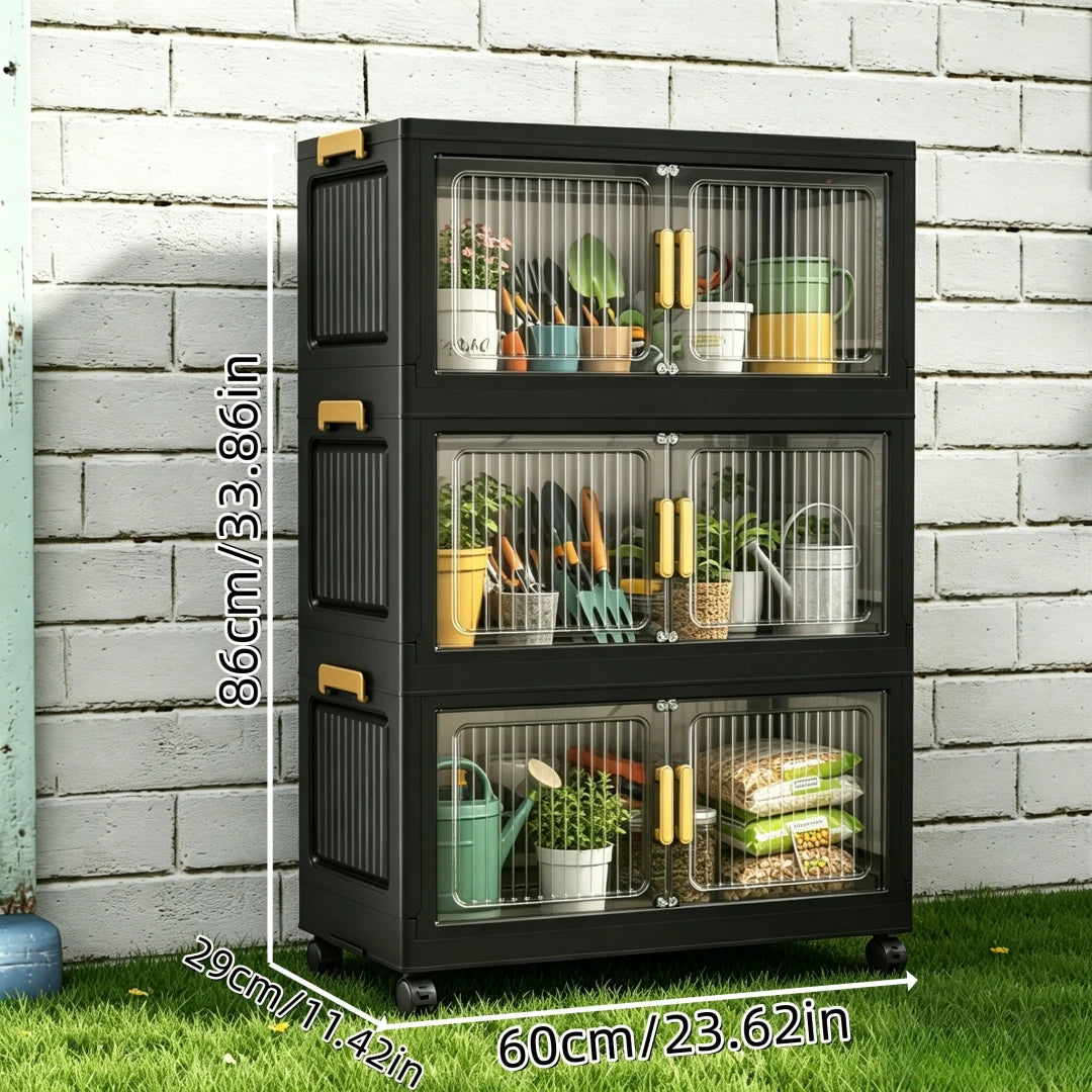 Foldable Outdoor Storage Cabinet Lockable Waterproof Garden Tool Organizer