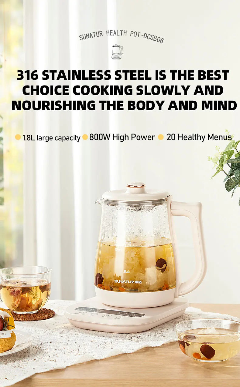 Sunatur Electric Glass Kettle 24 Hour Heat Preservation Auto Off