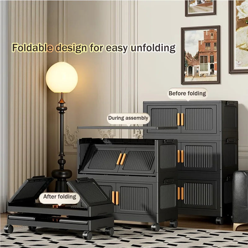 Foldable Plastic Storage Cabinet With Rolling Wheels And Lid