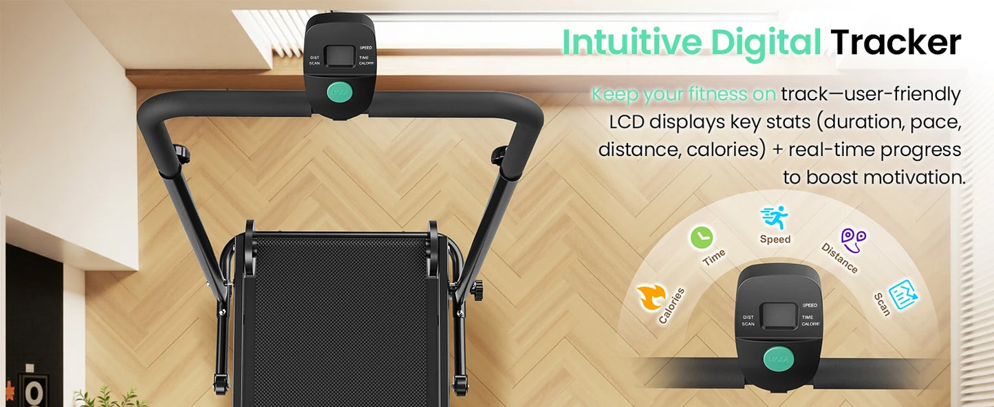 AKLUER Motorless Treadmill With Dual Flywheels And LCD Monitor