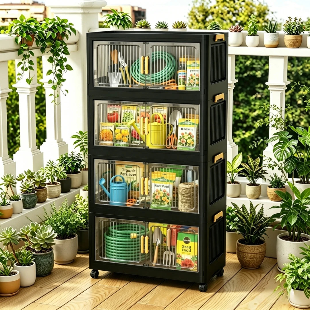 Foldable Outdoor Storage Cabinet Lockable Waterproof Garden Tool Organizer