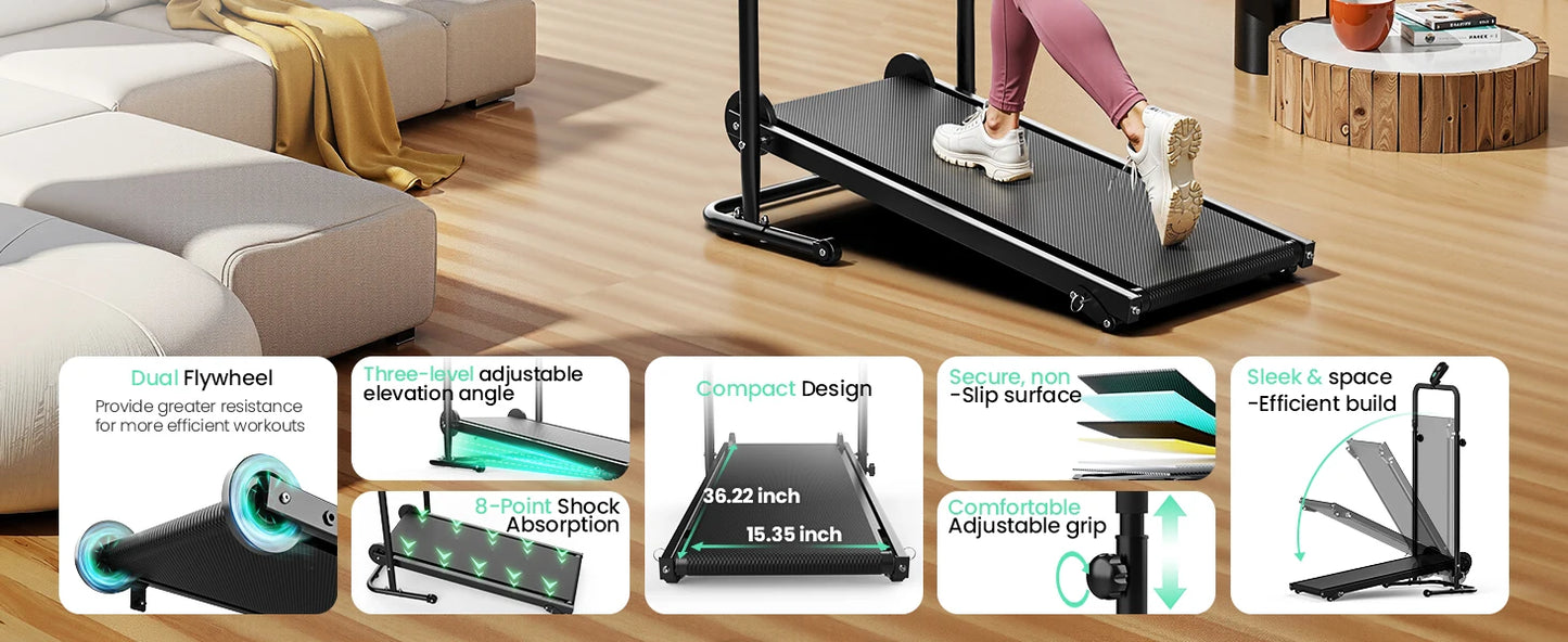 AKLUER Motorless Treadmill With Dual Flywheels And LCD Monitor