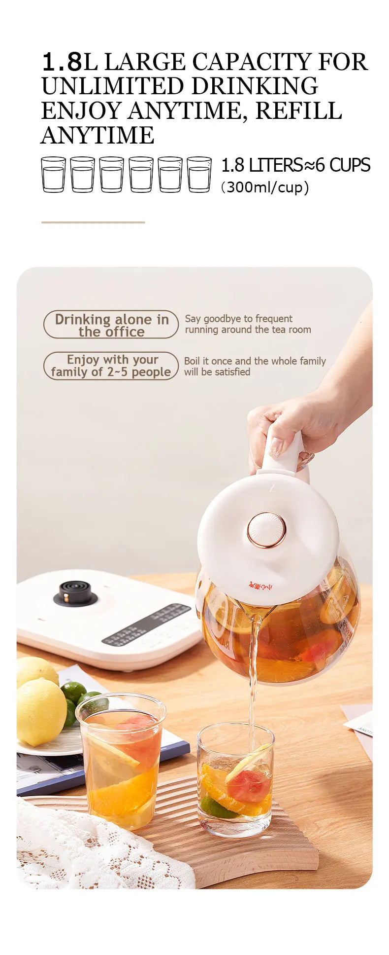 Sunatur Electric Glass Kettle 24 Hour Heat Preservation Auto Off