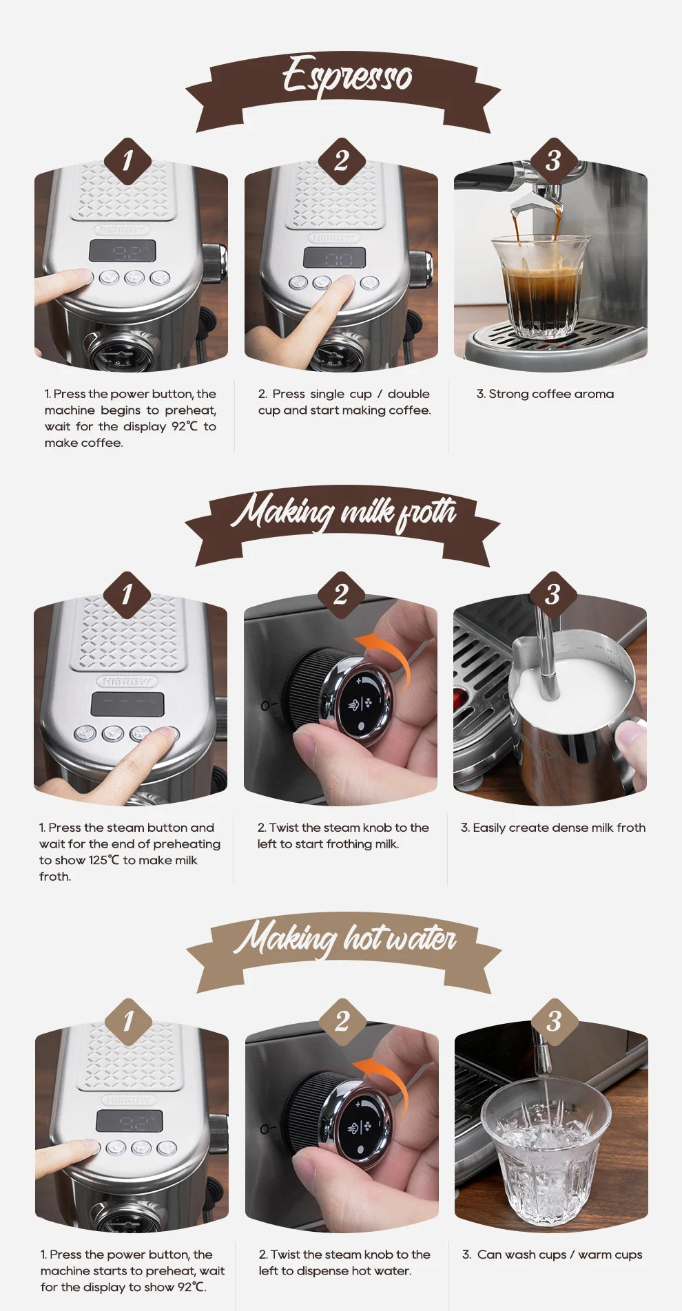 HiBREW H10B 20Bar Semi Automatic Espresso Machine Temperature Adjustable