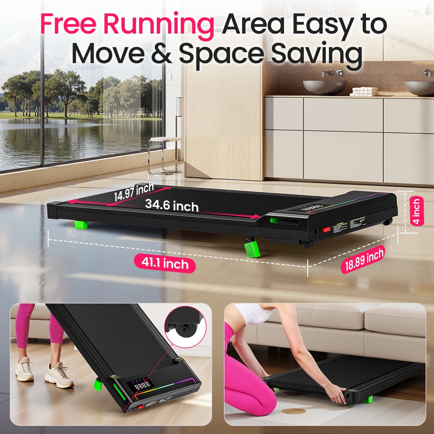 AKLUER 2 In 1 Walking Pad Under Desk Treadmill 2 5 Horsepower Foldable