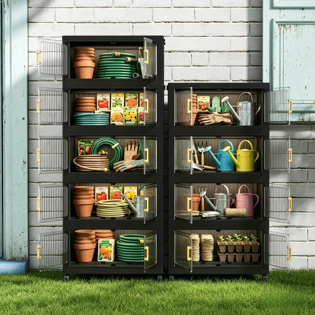 Foldable Outdoor Storage Cabinet Lockable Waterproof Garden Tool Organizer