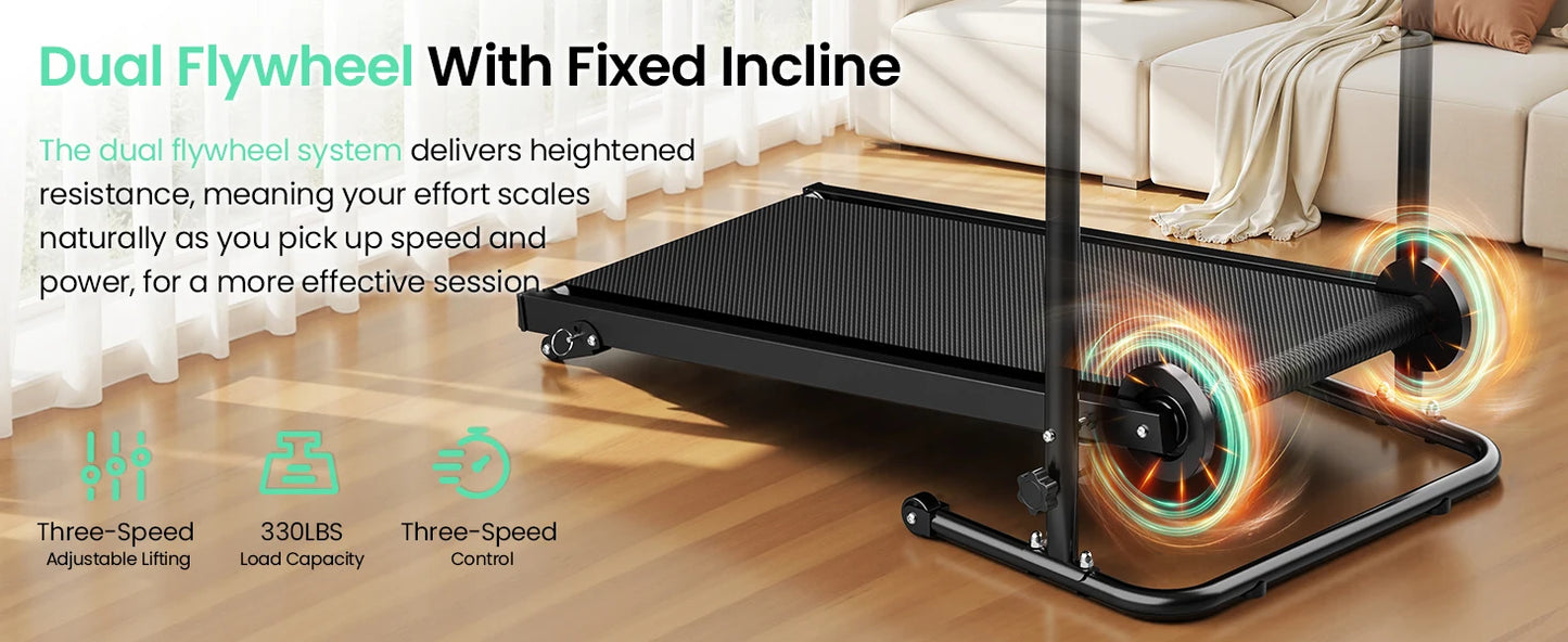 AKLUER Motorless Treadmill With Dual Flywheels And LCD Monitor