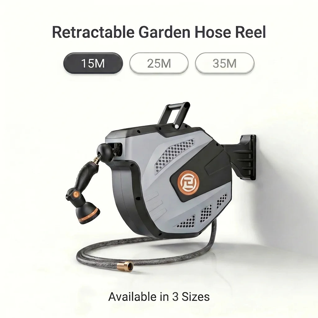 Self Retracting Garden Hose Reel With 10 Function Nozzle