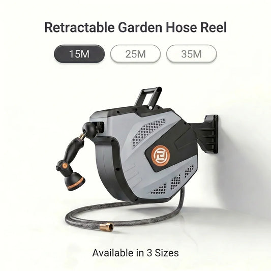 Self Retracting Garden Hose Reel With 10 Function Nozzle