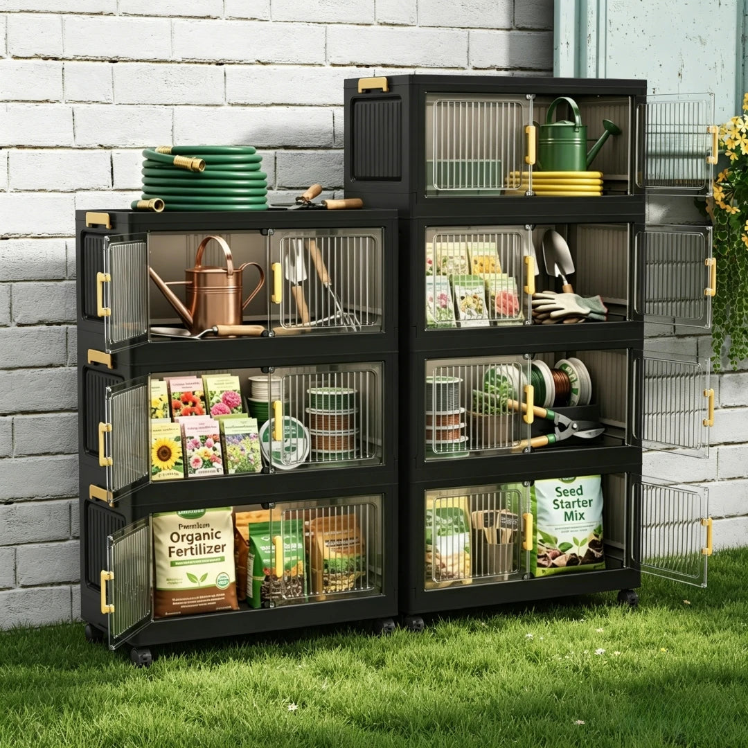 Foldable Outdoor Storage Cabinet Lockable Waterproof Garden Tool Organizer