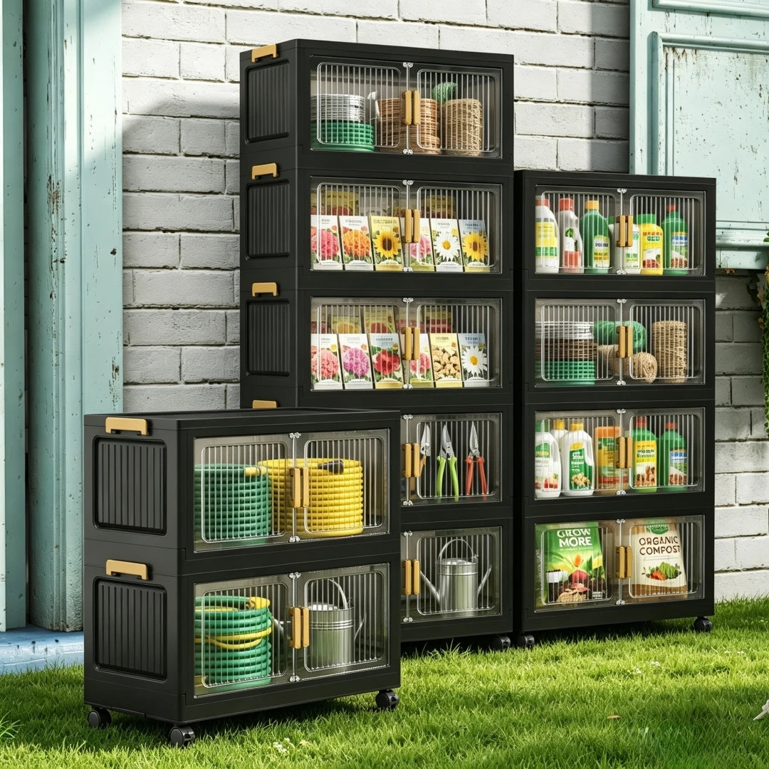 Foldable Outdoor Storage Cabinet Lockable Waterproof Garden Tool Organizer